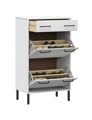 Scarpiera con Gambe Metallo Bianco Legno Massello di Pino OSLO