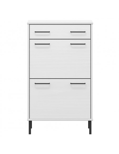 Scarpiera con Gambe Metallo Bianco Legno Massello di Pino OSLO