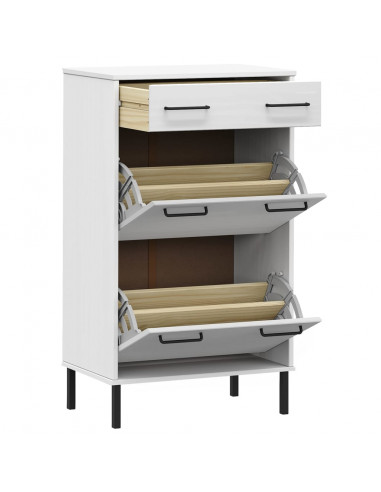 Scarpiera con Gambe Metallo Bianco Legno Massello di Pino OSLO