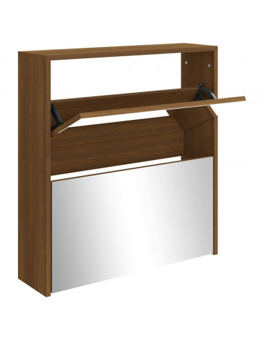 Scarpiera con Specchio a 2 Livelli Rovere marrone 63x17x67 cm