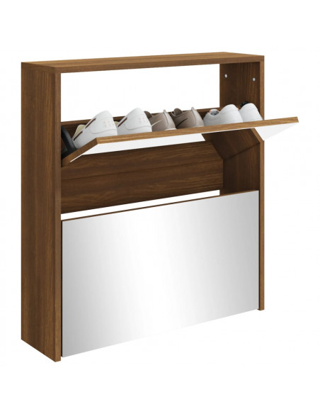 Scarpiera con Specchio a 2 Livelli Rovere marrone 63x17x67 cm