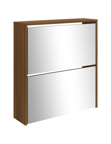 Scarpiera con Specchio a 2 Livelli Rovere marrone 63x17x67 cm