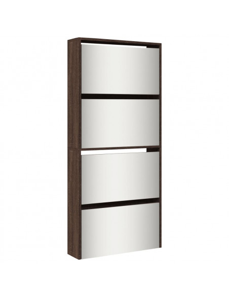 Scarpiera con Specchio a 4 Livelli Rovere Marrone 63x17x134 cm