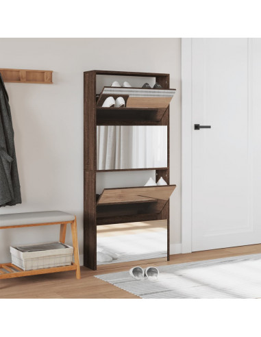 Scarpiera con Specchio a 4 Livelli Rovere Marrone 63x17x134 cm