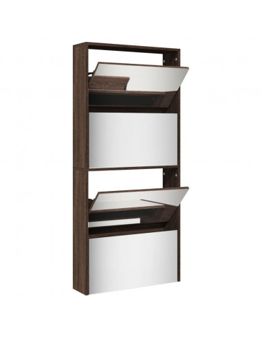 Scarpiera con Specchio a 4 Livelli Rovere Marrone 63x17x134 cm
