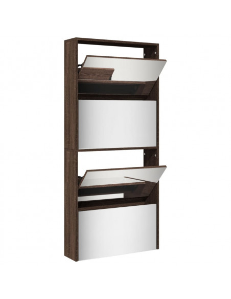 Scarpiera con Specchio a 4 Livelli Rovere Marrone 63x17x134 cm