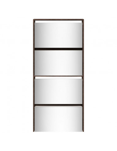 Scarpiera con Specchio a 4 Livelli Rovere Marrone 63x17x134 cm