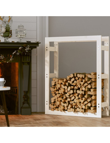 Portalegna Bianco 80x25x100 cm in Legno Massello di Pino