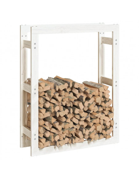 Portalegna Bianco 80x25x100 cm in Legno Massello di Pino