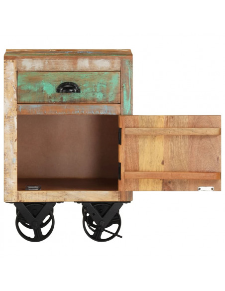 Comodino con Ruote 40x30x57 cm in Legno Massello di Recupero