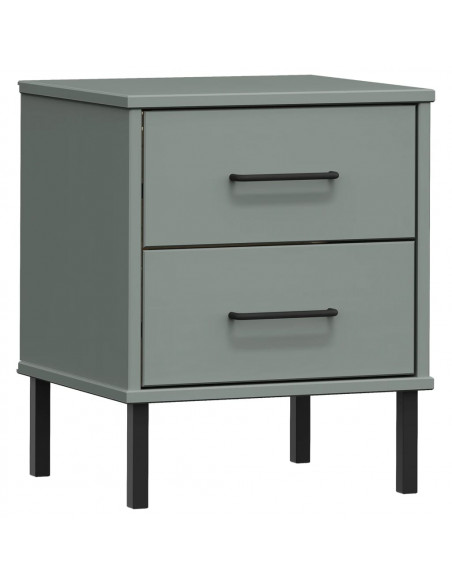 Comodino con Gambe in Metallo Grigio Legno Massello Pino OSLO