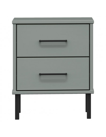 Comodino con Gambe in Metallo Grigio Legno Massello Pino OSLO