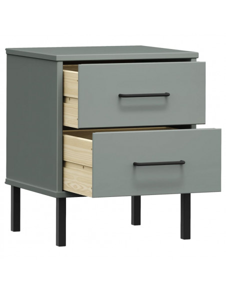 Comodino con Gambe in Metallo Grigio Legno Massello Pino OSLO