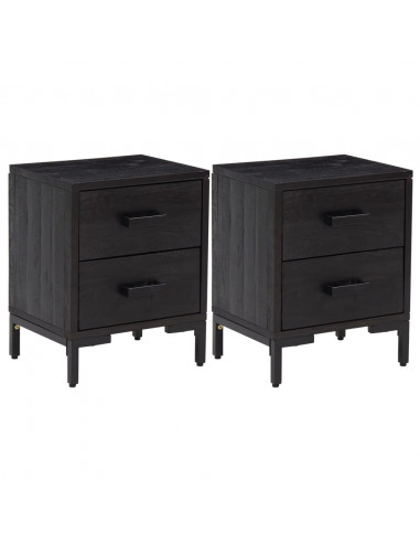 Comodini 2 pz Neri 36x30x45 cm in Legno Massello di Pino