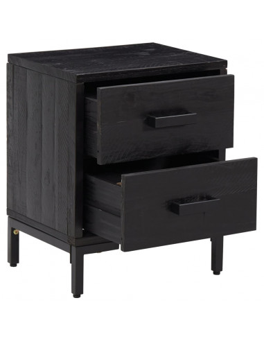 Comodini 2 pz Neri 36x30x45 cm in Legno Massello di Pino