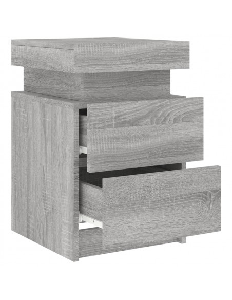 Comodino con Luci LED Grigio Sonoma 35x39x55 cm