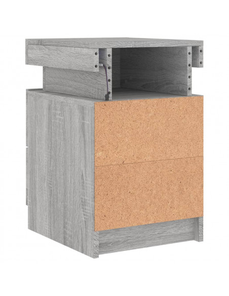 Comodino con Luci LED Grigio Sonoma 35x39x55 cm