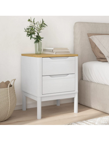 Comodino FLORO Bianco 45x39x57 cm in Legno Massello di Pino