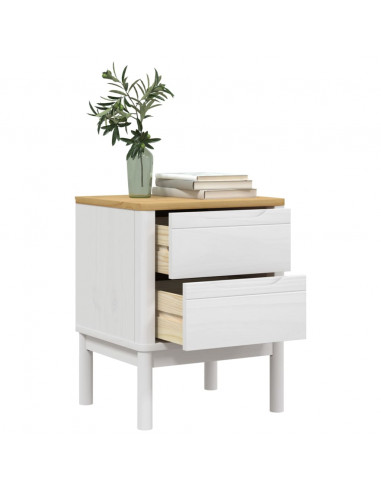 Comodino FLORO Bianco 45x39x57 cm in Legno Massello di Pino