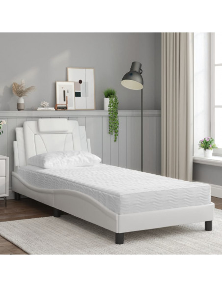 Letto con Materasso Bianco 90x200 cm in Similpelle