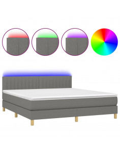Letto a Molle Materasso e LED Grigio Scuro 180x200cm in Tessuto 2
