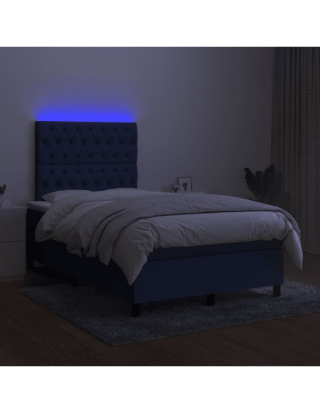 Letto a Molle con Materasso e LED Blu 120x190 cm in Tessuto