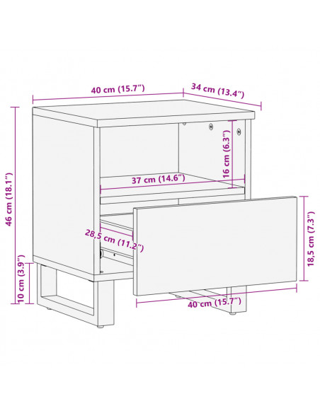 Comodini 2pz 40x34x46 cm in Legno Massello di Acacia