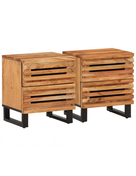 Comodini 2pz 40x34x46 cm in Legno Massello di Acacia