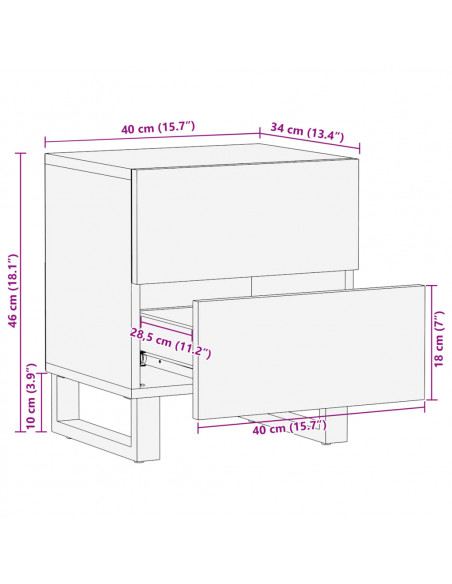 Comodini 2pz 40x34x46 cm in Legno Massello di Acacia