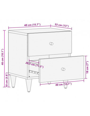 Comodino 40x33x46 cm in Legno Massello di Mango