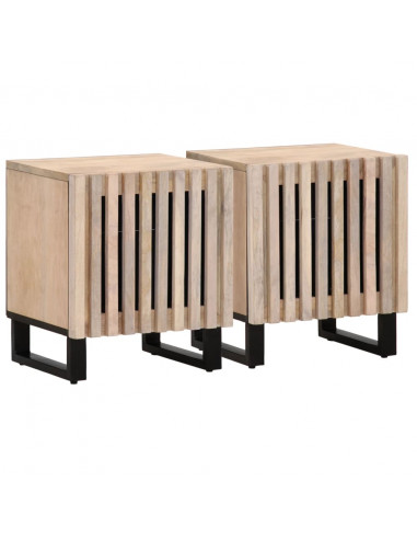Comodini 2pz 40x34x46 cm in Legno Massello di Mango Sbiancato