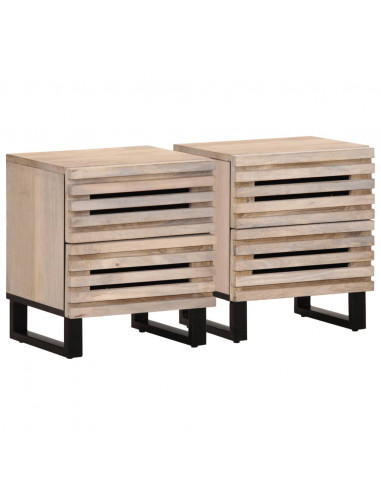 Comodini 2pz 40x34x46 cm in Legno Massello di Mango Sbiancato