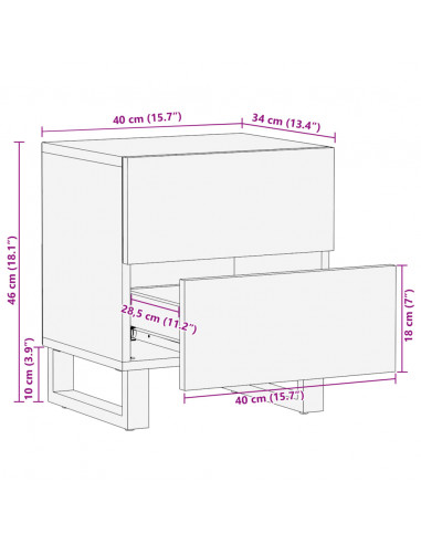 Comodini 2pz 40x34x46 cm in Legno Massello di Mango Sbiancato