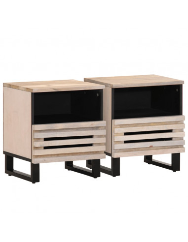 Comodini 2pz 40x34x46 cm in Legno Massello di Mango Sbiancato