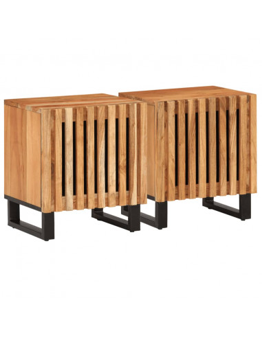 Comodini 2pz 40x34x46 cm in Legno Massello di Acacia