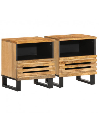 Comodini 2pz 40x34x46 cm in Legno Massello di Mango