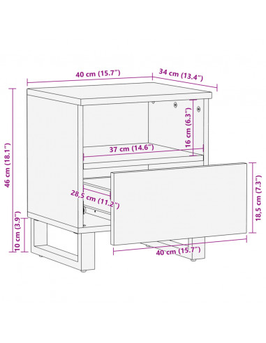 Comodini 2pz 40x34x46 cm in Legno Massello di Mango