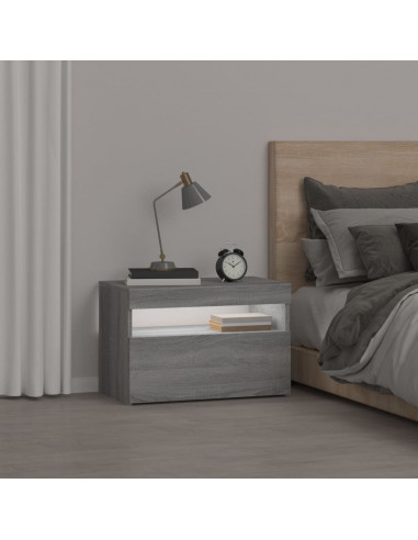 Comodino con Luci LED Grigio Sonoma 60x35x40 cm