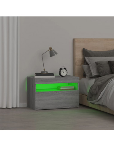 Comodino con Luci LED Grigio Sonoma 60x35x40 cm