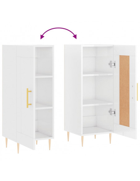 Credenza Bianco Lucido 34,5x34x90 cm in Legno Multistrato