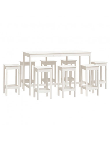 Set da Bar 9 pz Bianco in Legno Massello di Pino