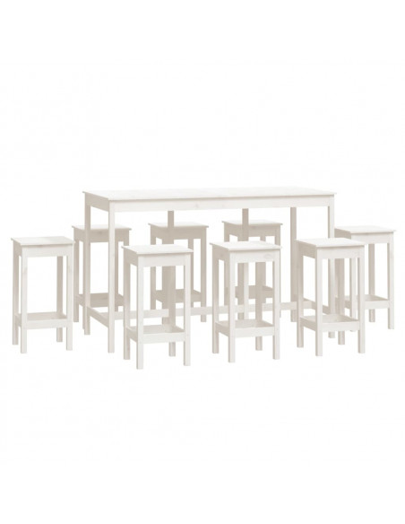 Set da Bar 9 pz Bianco in Legno Massello di Pino