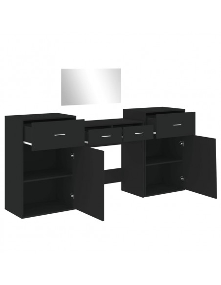 Set da Toeletta 4 pz Nero in Legno Multistrato
