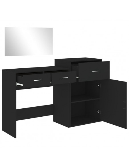 Set da Toeletta 3 pz Nero in Legno Multistrato