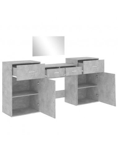 Set da Toeletta 4 pz Grigio Cemento in Legno Multistrato