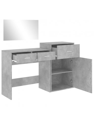 Set da Toeletta 3 pz Grigio Cemento in Legno Multistrato