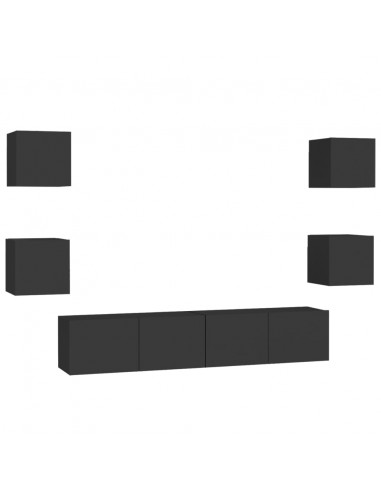 Set di Mobili Porta TV 6 pz Nero in Legno Multistrato