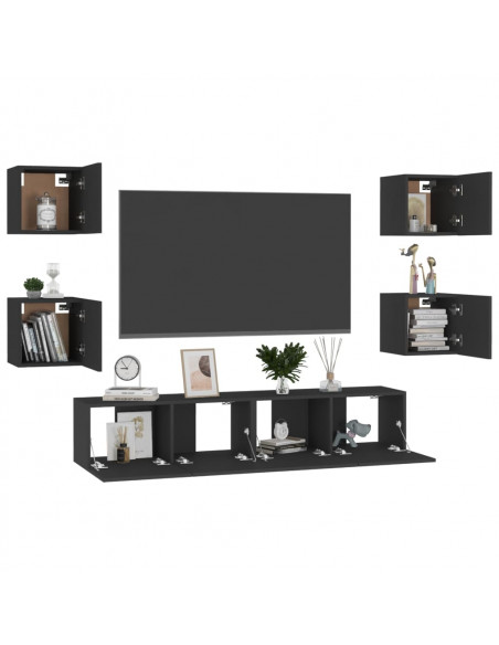 Set di Mobili Porta TV 6 pz Nero in Legno Multistrato