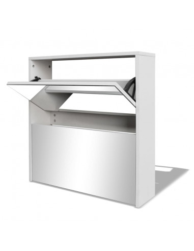 Scarpiera con 2 Ripiani e Specchio Bianco 63x17x67 cm