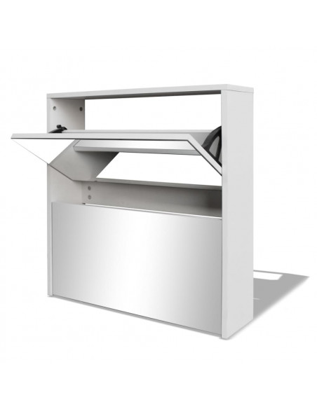 Scarpiera con 2 Ripiani e Specchio Bianco 63x17x67 cm